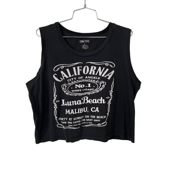 On Fire Tank Top Sz Large California Luna Beach Graphic Sleeveless Black Cotton - Picture 1 of 5